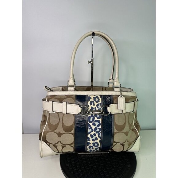 Y2K COACH Vintage Hampton Logo Stripe Carryall Satchel Handbag Purse F13072 - Picture 1 of 10